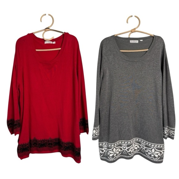 Kim Rogers Curvy Women Crewneck Sweater Tunic Bundle Size XXL Red Grey - Picture 1 of 15
